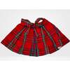 Tartan Plaid Bow Tie Waist Pleat Skirt, Red - Skirts - 1 - thumbnail