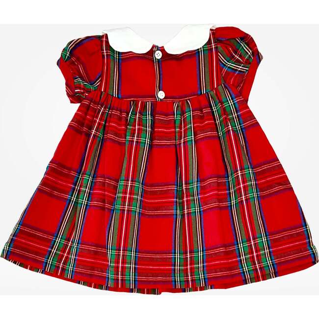 Tartan Plaid Round Collar Short Puff Sleeve Dress, Red - Dresses - 3