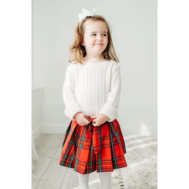 Tartan Plaid Bow Tie Waist Pleat Skirt, Red - Skirts - 3