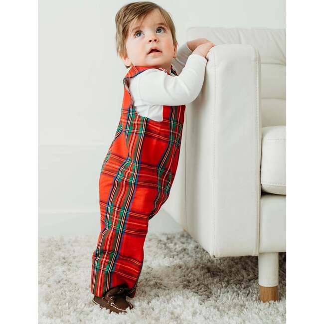 Baby Boys Tartan Plaid Long Sleeve Snap Button Longall, Red - Overalls - 2