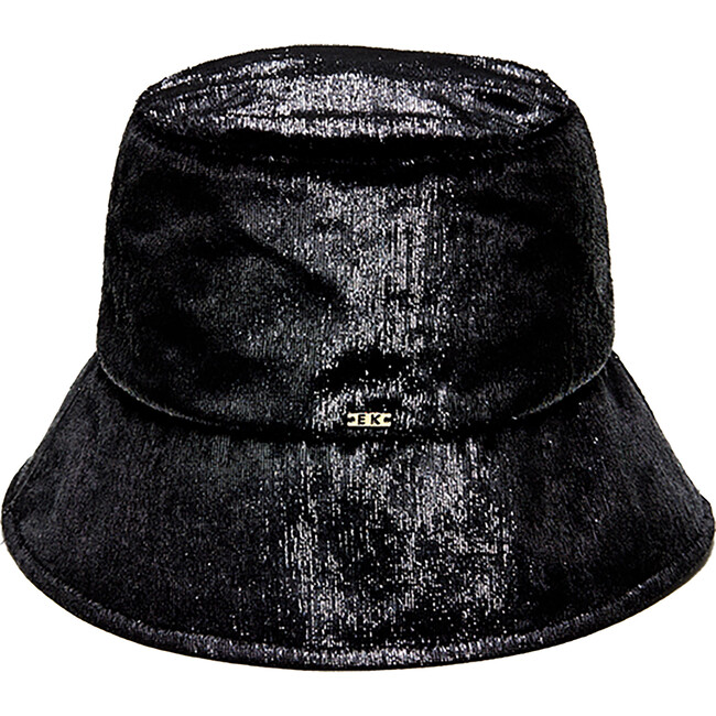 Women's Yuki Metallic Velvet Logo Plate Bucket Hat, Black