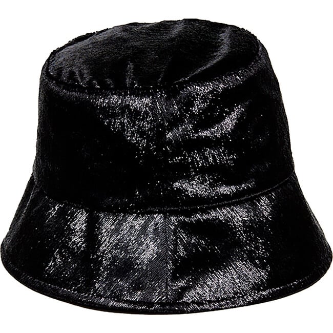 Women's Yuki Metallic Velvet Logo Plate Bucket Hat, Black - Hats - 2