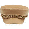 Women's Marina Cashmere Chained Marine Cap, Camel & Gold - Hats - 1 - thumbnail