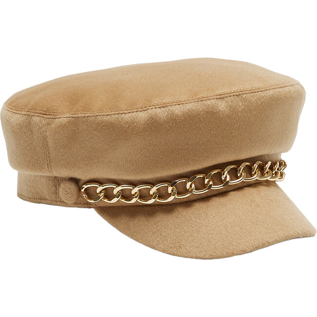 Women's Marina Cashmere Chained Marine Cap, Camel & Gold - Hats - 2