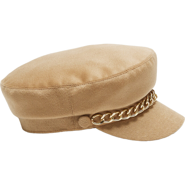 Women's Marina Cashmere Chained Marine Cap, Camel & Gold - Hats - 3