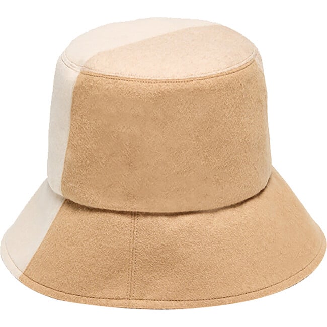 Women's Yuki Logo Plate Patchwork Bucket Hat, Cream. Beige & Camel - Hats - 3