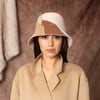 Women's Yuki Logo Plate Patchwork Bucket Hat, Cream. Beige & Camel - Hats - 4