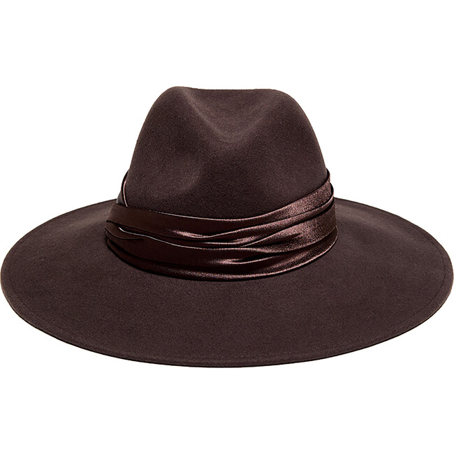 Women's Emmanuelle Satin Ruched Band Wide Brim Fedora, Espresso