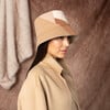 Women's Yuki Logo Plate Patchwork Bucket Hat, Cream. Beige & Camel - Hats - 5