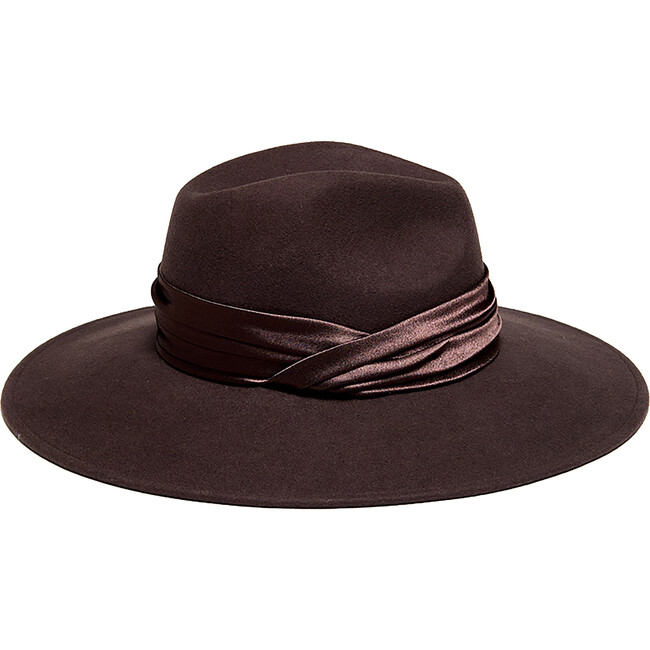 Women's Emmanuelle Satin Ruched Band Wide Brim Fedora, Espresso - Hats - 2