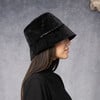 Women's Yuki Metallic Velvet Logo Plate Bucket Hat, Black - Hats - 6