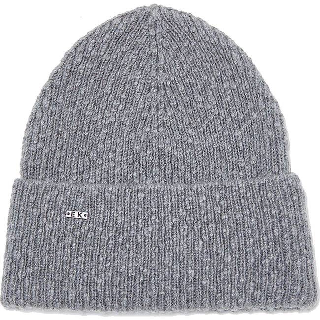 Women's Frances Cashmere Rib Knit Logo Plate Beanie, Grey & Gunmetal