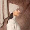 Women's Frances Cashmere Rib Knit Logo Plate Beanie, Oatmeal & Gold - Hats - 3