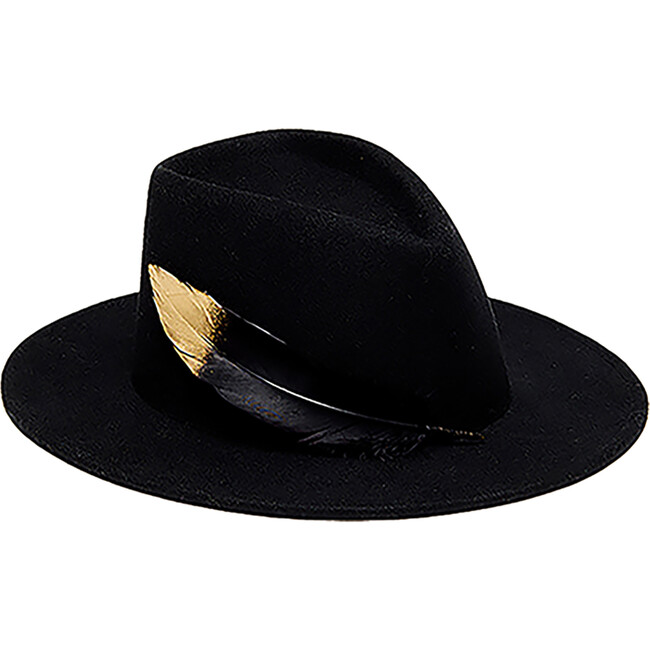 Women's Blaine Top-Dip Gradient Feather Fedora, Black & Gold