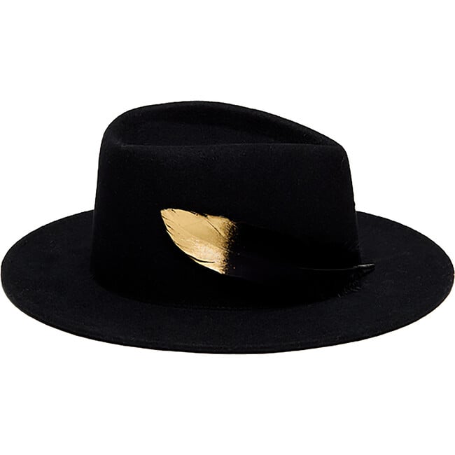 Women's Blaine Top-Dip Gradient Feather Fedora, Black & Gold - Hats - 3