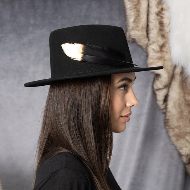 Women's Blaine Top-Dip Gradient Feather Fedora, Black & Gold - Hats - 6