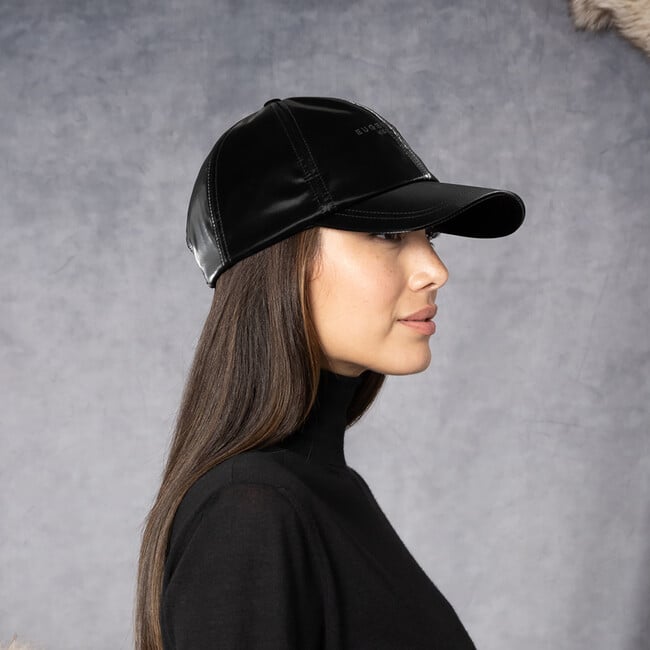 Women's Lo Embroidered Logo Sharkskin Baseball Cap, Black - Hats - 5