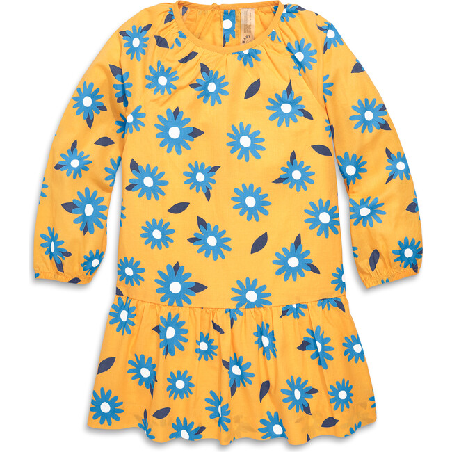 Long Sleeve Swing Dress In Sunflowers, Sunflower Cornflower