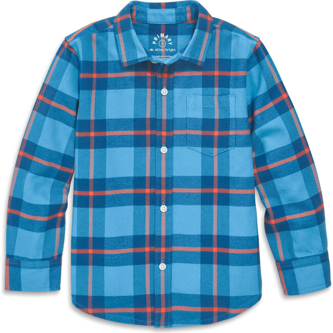 Long Sleeve Flannel Plaid Button Down, Cornflower Clementine Plaid