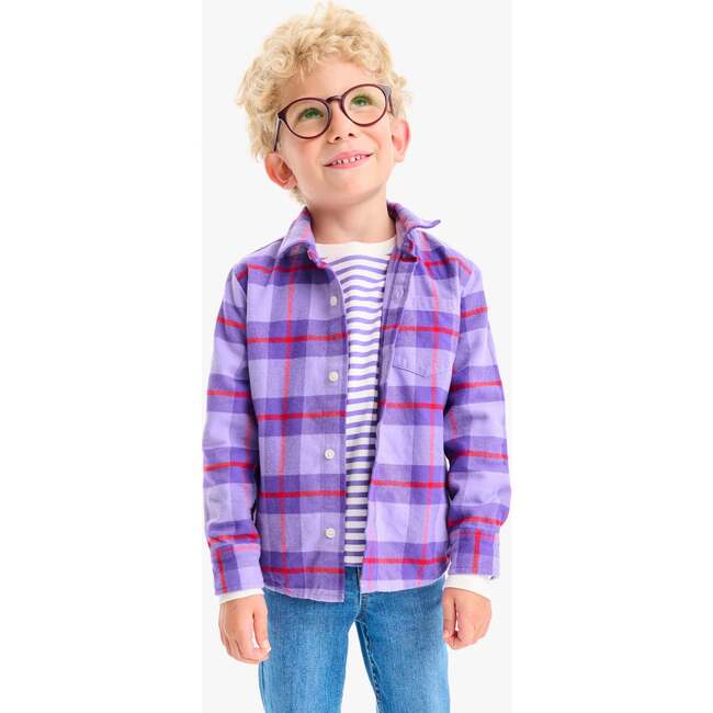 Long Sleeve Flannel Plaid Button Down, Iris Lollipop Plaid - Button Downs - 2