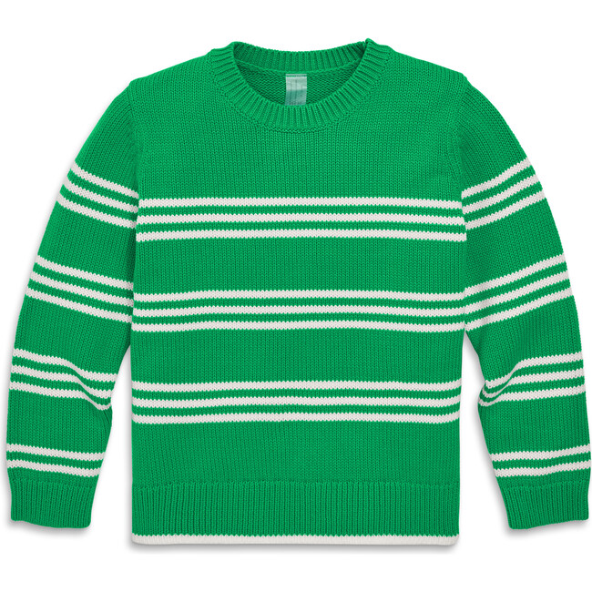 Crewneck Sweater In Stripe, Green Apple Ivory Stripe