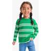 Crewneck Sweater In Stripe, Green Apple Ivory Stripe - Sweaters - 2