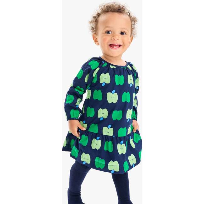 Baby Popover Dress In Apple Orchard, Navy Green Apples - Dresses - 3