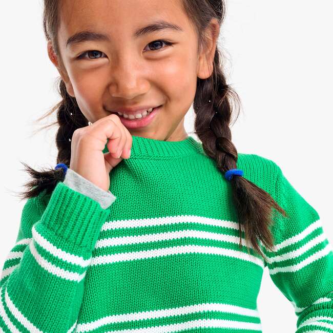 Crewneck Sweater In Stripe, Green Apple Ivory Stripe - Sweaters - 3