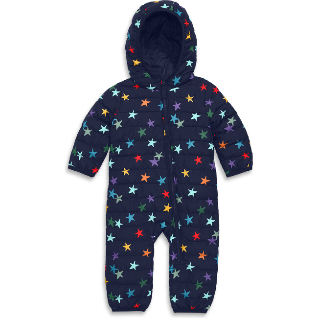 Baby Lightweight Puffer Suit In Confetti Stars, Navy Confetti Stars