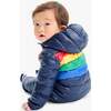 Baby Lightweight Puffer Suit In Rainbow Stripe, Navy Bold Rainbow - Snowsuits - 2