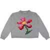 Women's Pixel Daisy Flower Intarsia Drop Shoulder Boxy Fit Sweater, Grey & Multicolors - Sweaters - 1 - thumbnail