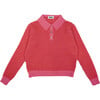 Women's Mismatch Knit Pin Stripe Trim Polo Sweater, Red & Pink - Sweaters - 1 - thumbnail