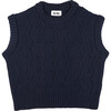 Women's Bubble Mini Pom Poms & Zig Zag Knit Vest, Navy - Vests - 1 - thumbnail