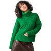 Women's Cable Knit Ribbed Turtle Neck Relaxed Fit Sweater, Bright Green - Sweaters - 2