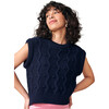 Women's Bubble Mini Pom Poms & Zig Zag Knit Vest, Navy - Vests - 2