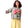 Women's Pixel Daisy Flower Intarsia Drop Shoulder Boxy Fit Sweater, Grey & Multicolors - Sweaters - 6