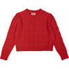 Women's Bubble Mini Pom Poms & Zig Zag Knit Boxy Fit Sweater, Red - Sweaters - 1 - thumbnail