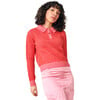 Women's Mismatch Knit Pin Stripe Trim Polo Sweater, Red & Pink - Sweaters - 4