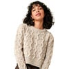 Women's Bubble Mini Pom Poms & Zig Zag Knit Boxy Fit Sweater, Natural Speckle - Sweaters - 2