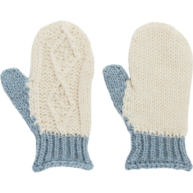 Finchley Merino Hand-Crafted Cable-Knit Mittens, Sky Blue