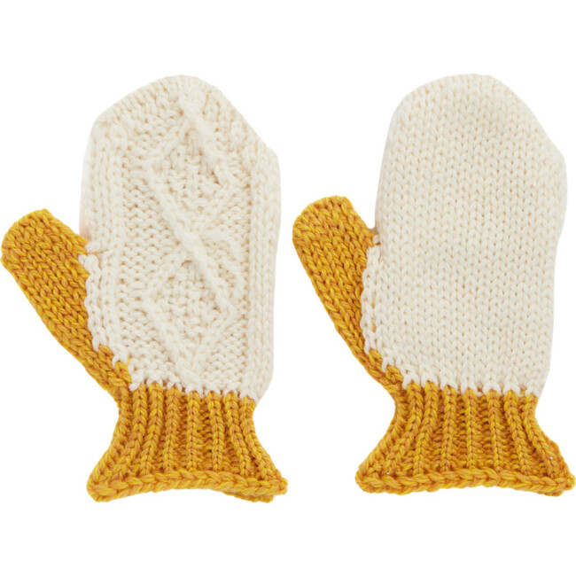 Finchley Merino Hand-Crafted Cable-Knit Mittens, Mustard