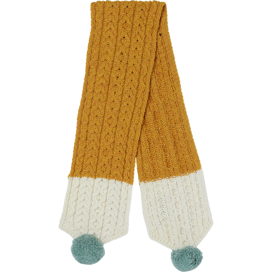 Finchley Merino Hand-Crafted Bobble Scarf, Mustard - Scarves - 1