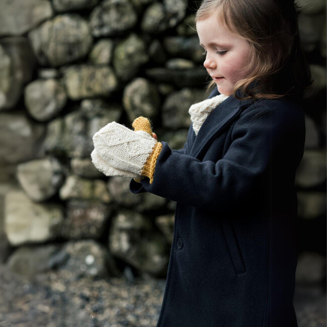 Finchley Merino Hand-Crafted Cable-Knit Mittens, Mustard - Gloves - 2