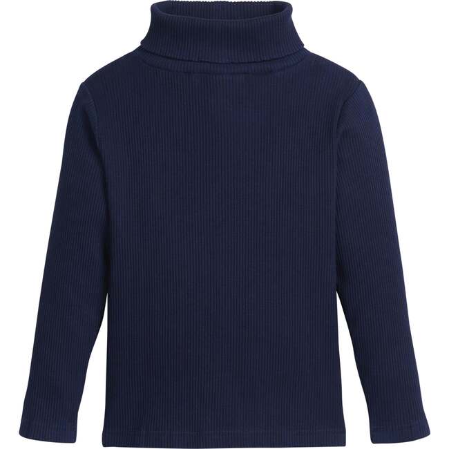 Stretchy Ribbed Long Sleeve Turtleneck Sweatshirt, Navy