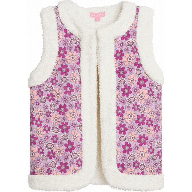 Sherpa Reversible Sleeveless Button Vest, Petal & Ivory