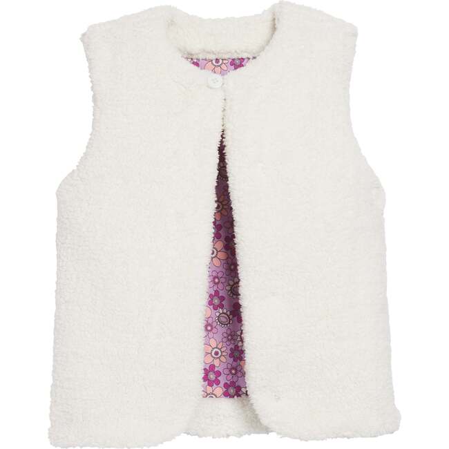 Sherpa Reversible Sleeveless Button Vest, Petal & Ivory - Vests - 3