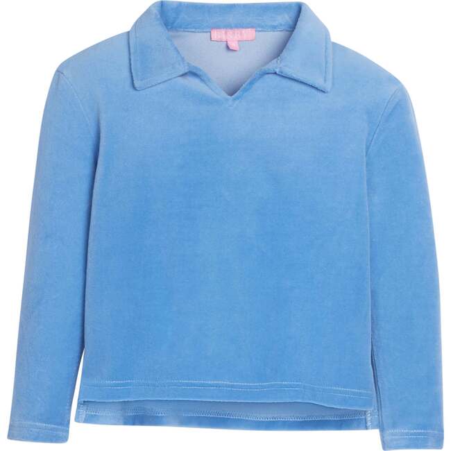 Polo Collar Long Sleeve Pull-Over Sweatshirt, French Blue