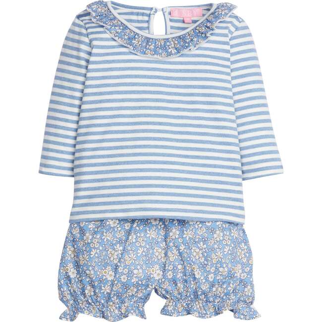 Rosie Ruffle Collar Knit Top & Bloomer Set, Roland Floral Blue