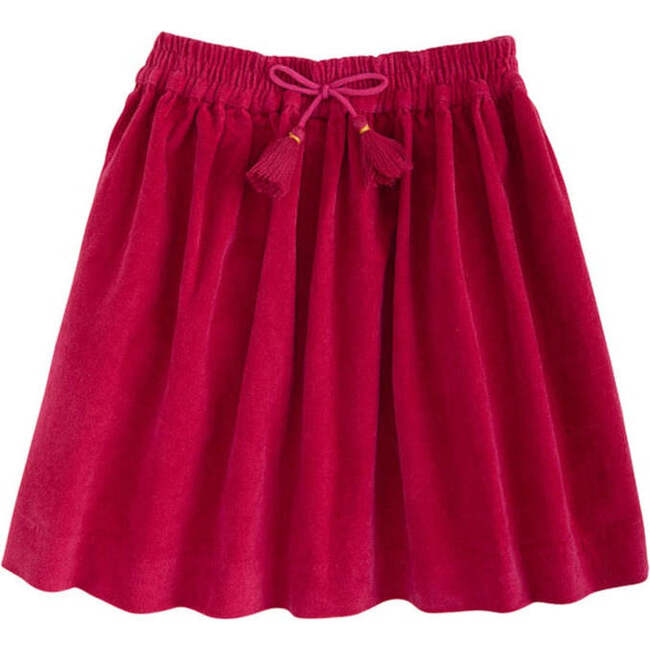 Velvet Elastic Waist Drawstring Pull-On Circle Skirt, Cranberry