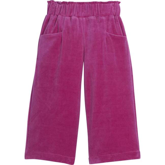 Palazzo Velour Elastic Waist Front Pocket Crop Pants, Magenta